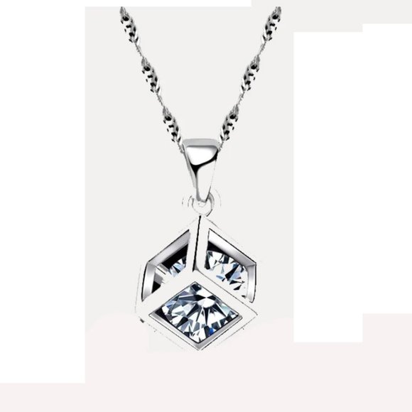 925 Sterling Silver Earrings With Necklace Set Bundle Square Gift Minimalist - Picture 8 of 8